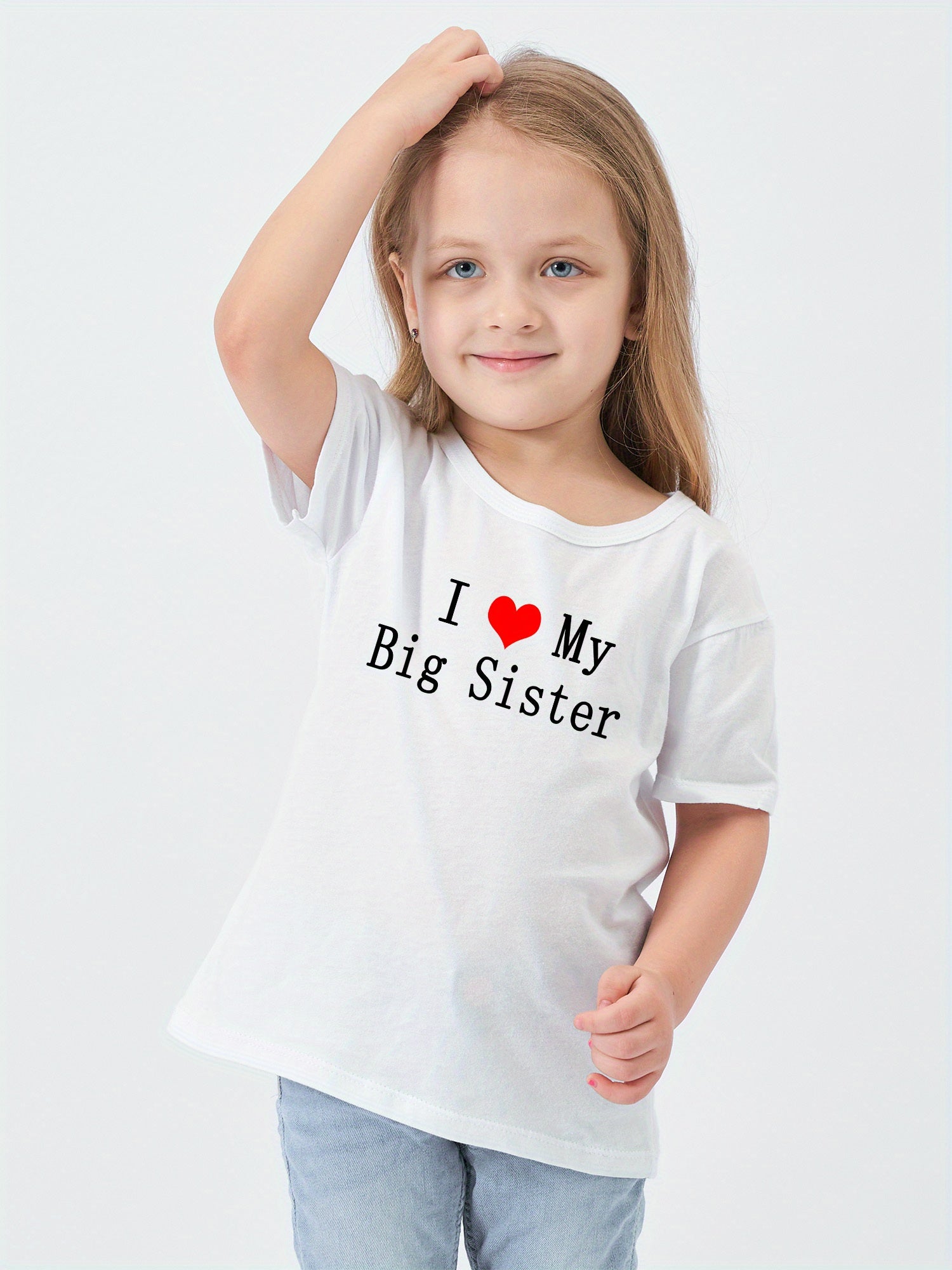Girl's Cotton T shirt I Love My Big Sister Print Casual Tee