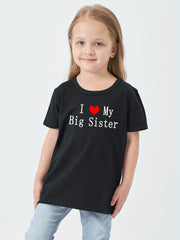 Girl's Cotton T shirt I Love My Big Sister Print Casual Tee