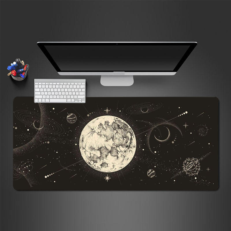 Starry Sky Moon Mouse Pad 35.4x15.7 Inch Non-Slip Rubber Base Mousepad