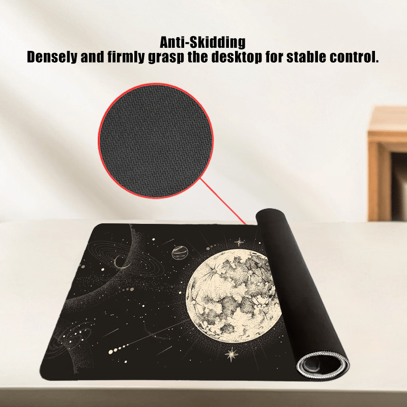 Starry Sky Moon Mouse Pad 35.4x15.7 Inch Non-Slip Rubber Base Mousepad