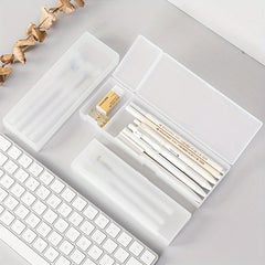 5pcs Transparent Pencil Case Organizer Frosted Pens Storage Box Back To School