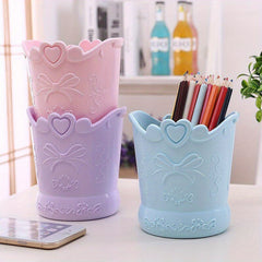 Bow Love Heart Shape Pen Holder Pink Bucket Desk Organizer Stationery