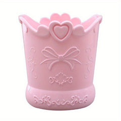 Bow Love Heart Shape Pen Holder Pink Bucket Desk Organizer Stationery