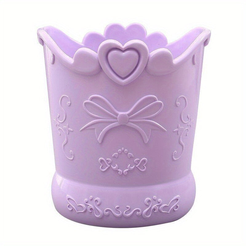 Bow Love Heart Shape Pen Holder Pink Bucket Desk Organizer Stationery