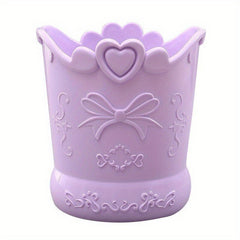 Bow Love Heart Shape Pen Holder Pink Bucket Desk Organizer Stationery
