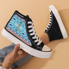 Ethnic Print Chunky Canvas Sneakers High Top Classic Skate Shoes