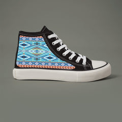 Ethnic Print Plush Lined Thermal Chunky Canvas Sneakers Flat Heighten