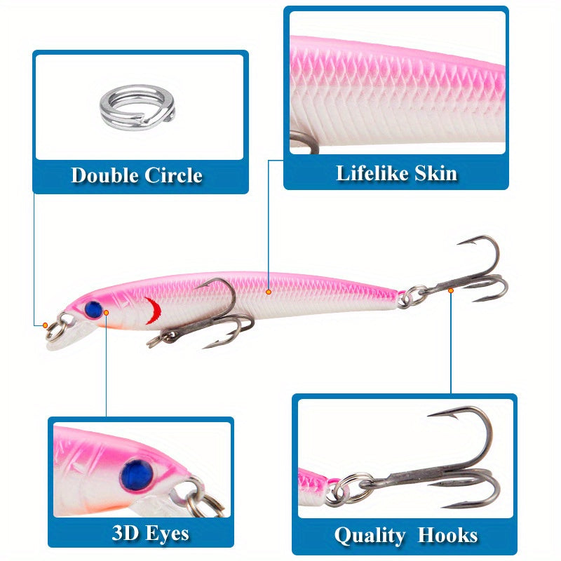Sinking Bionic Minnow Lure Hard Bait w/ Treble Hook & Rattle Bead
