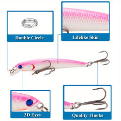 Sinking Bionic Minnow Lure Hard Bait w/ Treble Hook & Rattle Bead