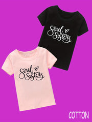 2pcs Girls 100 Cotton SOUL SISTERS Print Short Sleeve T shirt Set