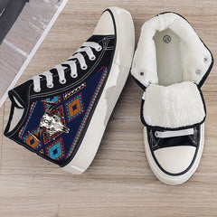 Cow Print Plush Lined Thermal Chunky Canvas Sneakers