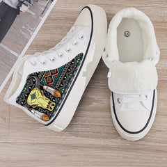 Cow Print Plush Lined Thermal Chunky Canvas Sneakers