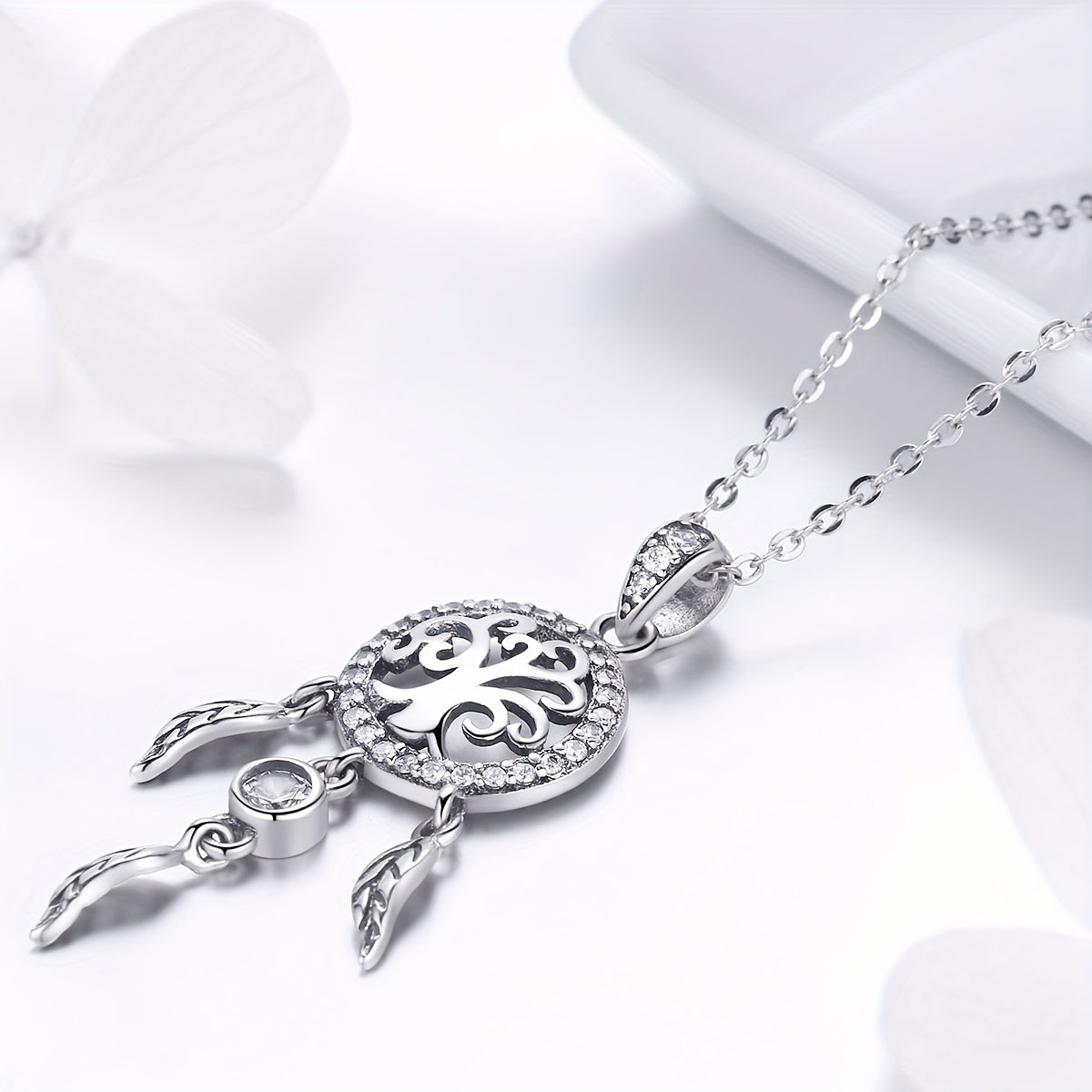 925 Silver Tree Of Life Dream Catcher Pendant Necklace