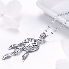 925 Silver Tree Of Life Dream Catcher Pendant Necklace