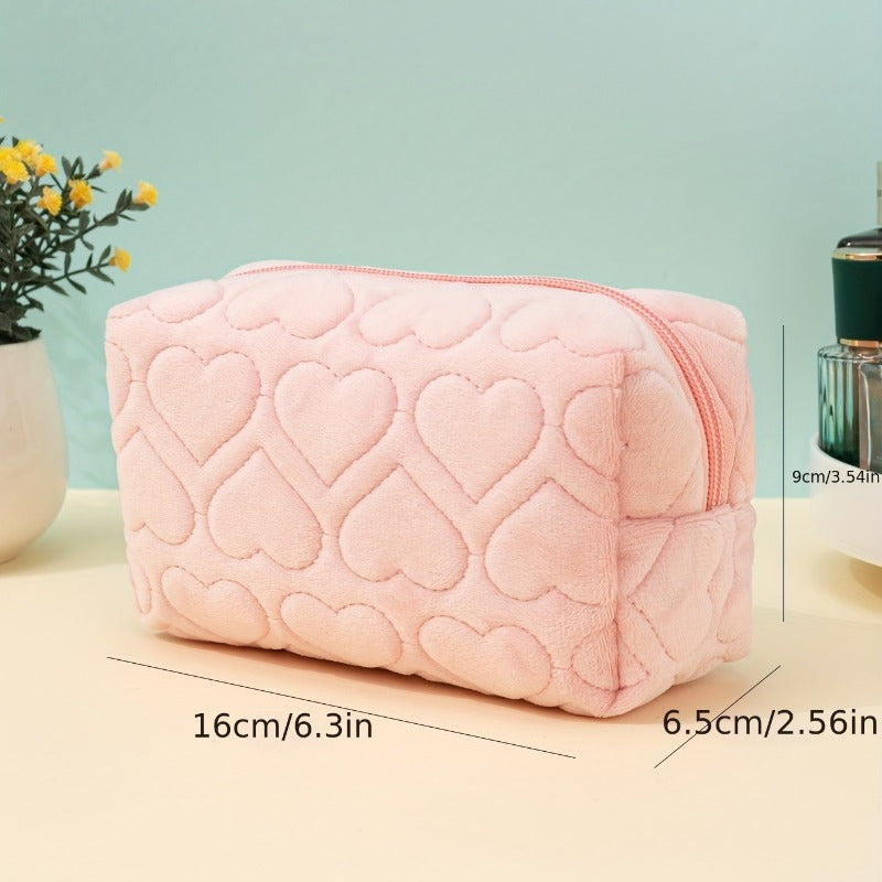 Heart Embossed Makeup Bag Cosmetic Organizer Pouch