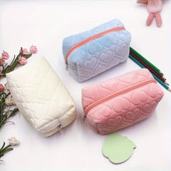 Heart Embossed Makeup Bag Cosmetic Organizer Pouch