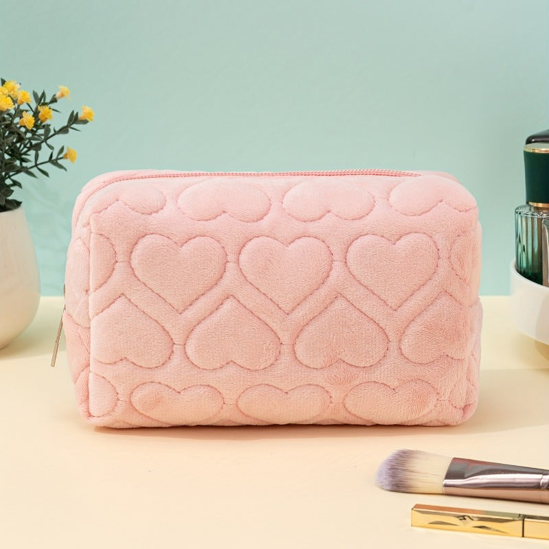 Heart Embossed Makeup Bag Cosmetic Organizer Pouch