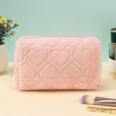 Heart Embossed Makeup Bag Cosmetic Organizer Pouch