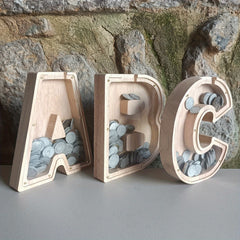 Wooden Money Box for Boys with English Letters