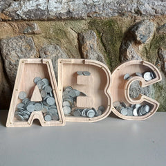 Wooden Money Box for Boys with English Letters
