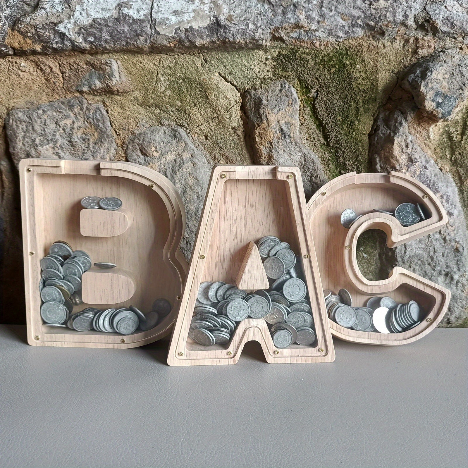 Wooden Money Box for Boys with English Letters