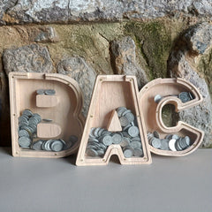 Wooden Money Box for Boys with English Letters