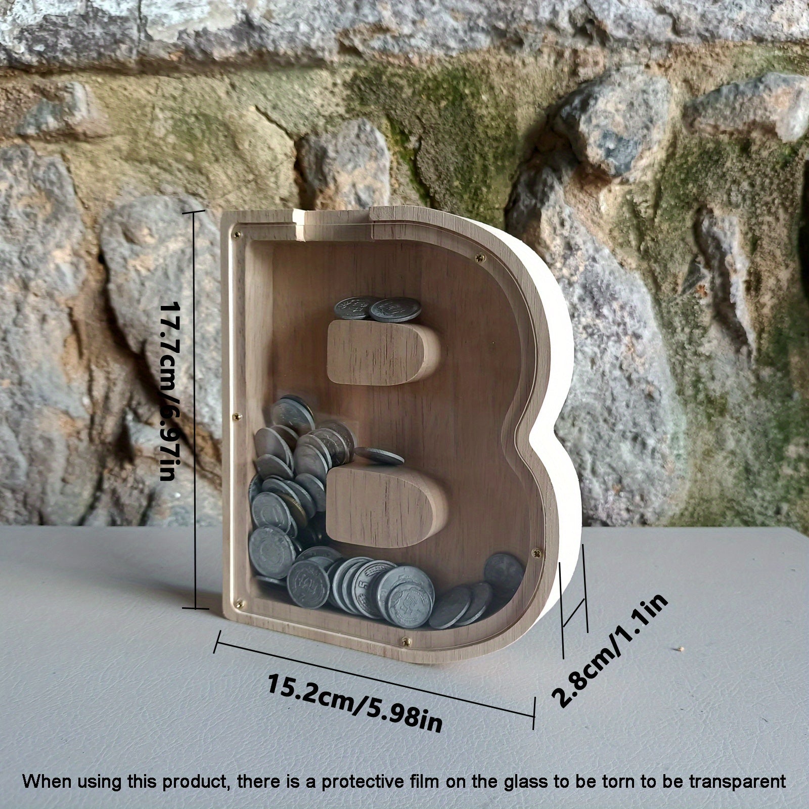 Wooden Money Box for Boys with English Letters