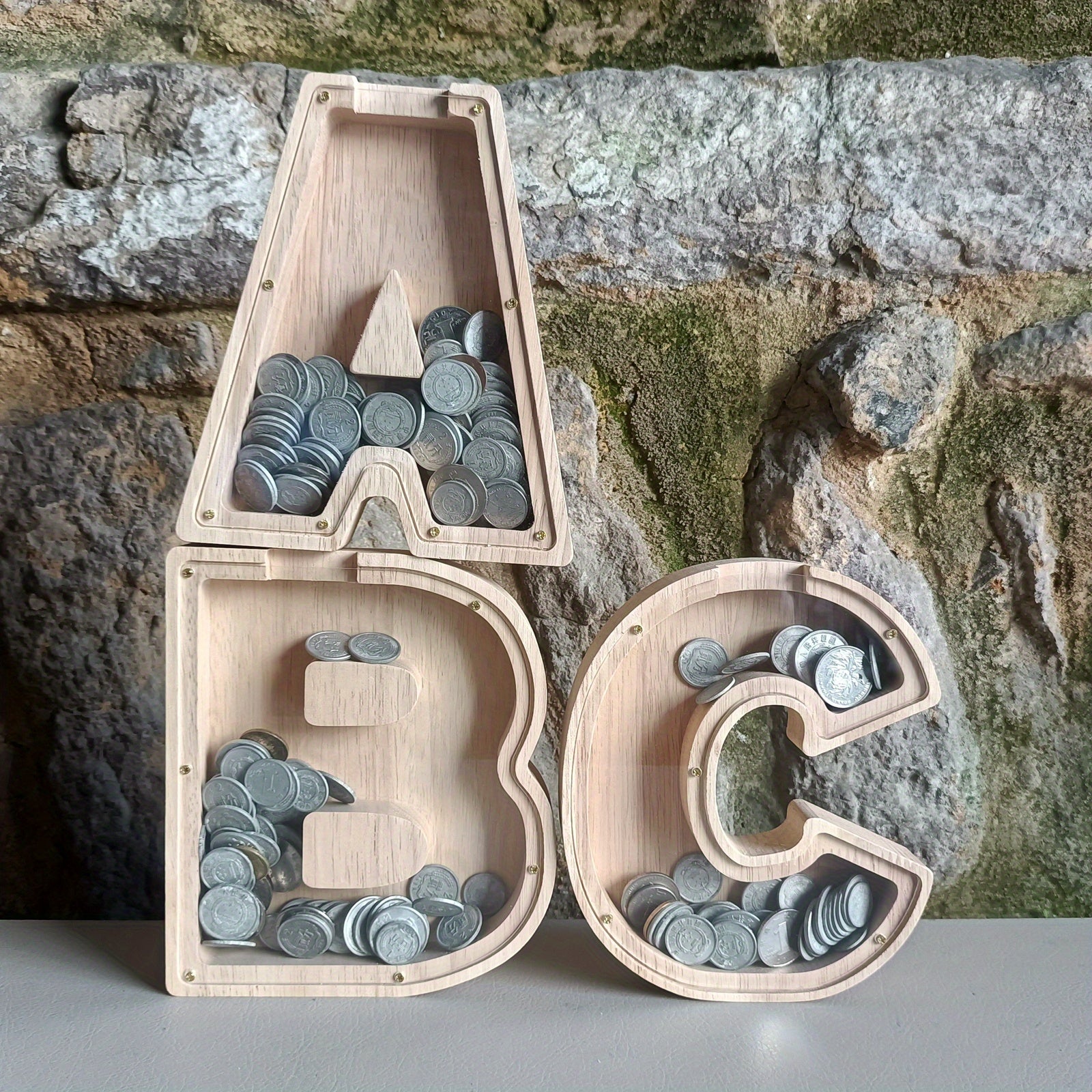 Wooden Money Box for Boys with English Letters