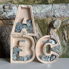 Wooden Money Box for Boys with English Letters