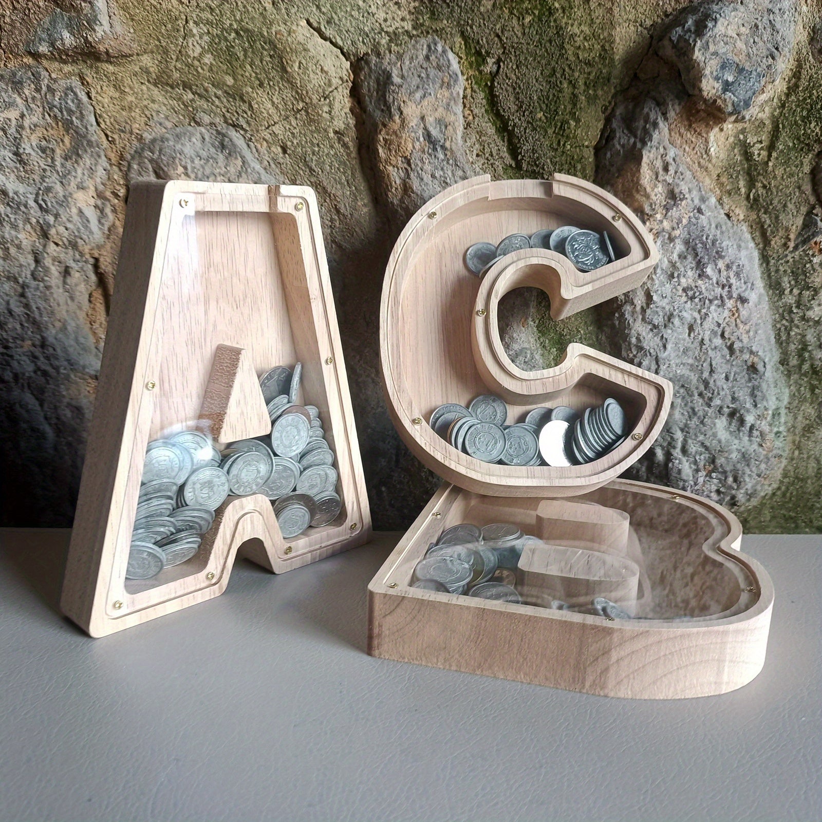 Wooden Money Box for Boys with English Letters