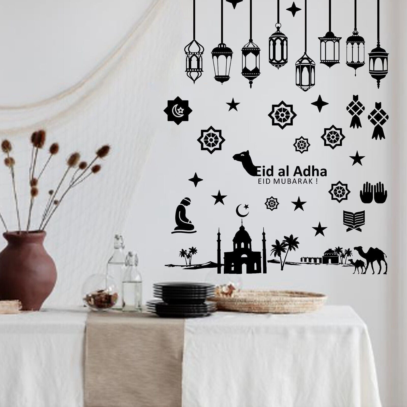 Eid Mubarak Silhouettes Mason Jar Decor Lantern Laser Cutouts