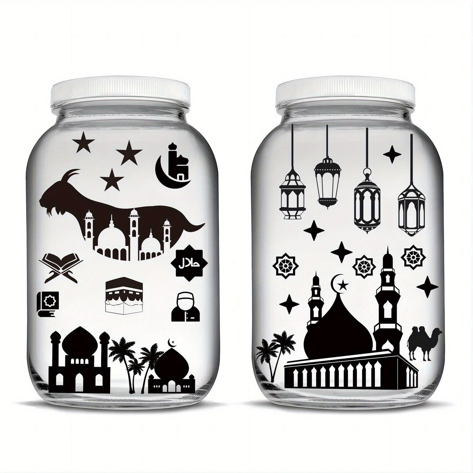 Eid Mubarak Silhouettes Mason Jar Decor Lantern Laser Cutouts