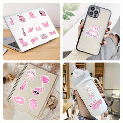 50pcs Pink Lollipop Alpaca Guitar Octopus Waterproof Doodle Sticker