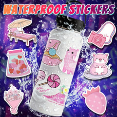 50pcs Pink Lollipop Alpaca Guitar Octopus Waterproof Doodle Sticker