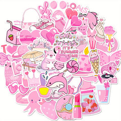 50pcs Pink Lollipop Alpaca Guitar Octopus Waterproof Doodle Sticker