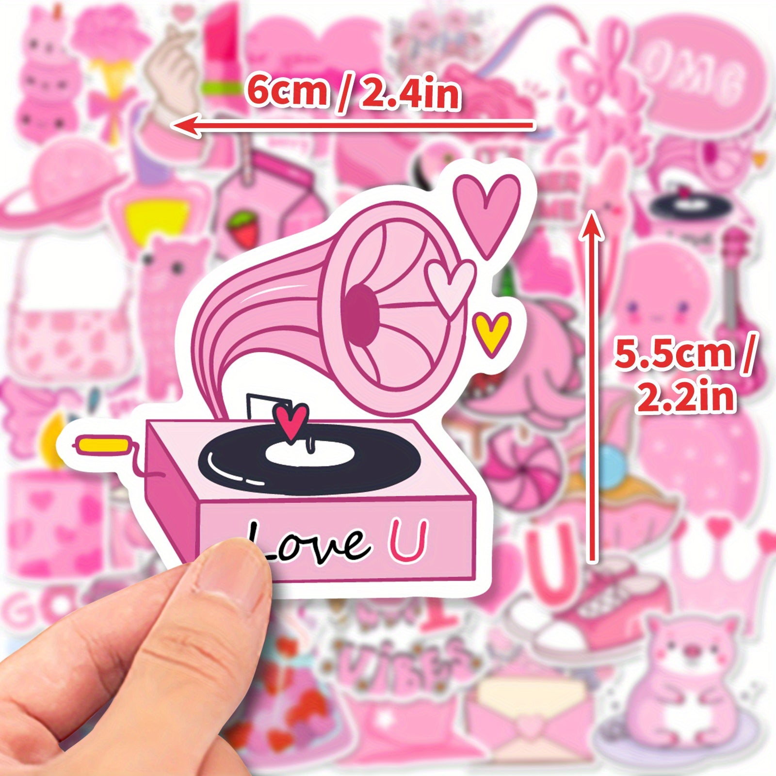 50pcs Pink Lollipop Alpaca Guitar Octopus Waterproof Doodle Sticker
