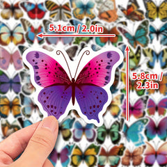 50pcs Colorful Butterfly Sticker Waterproof for Laptop Phone Tablet