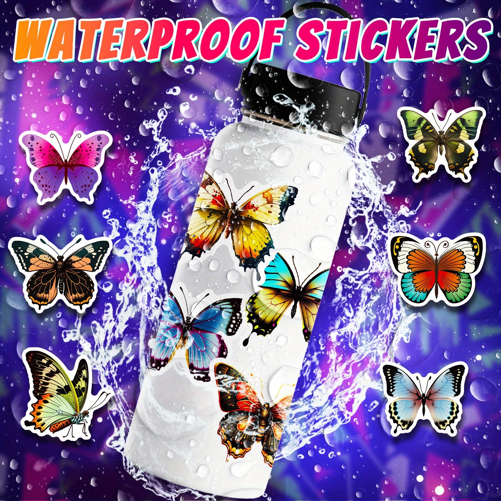50pcs Colorful Butterfly Sticker Waterproof for Laptop Phone Tablet