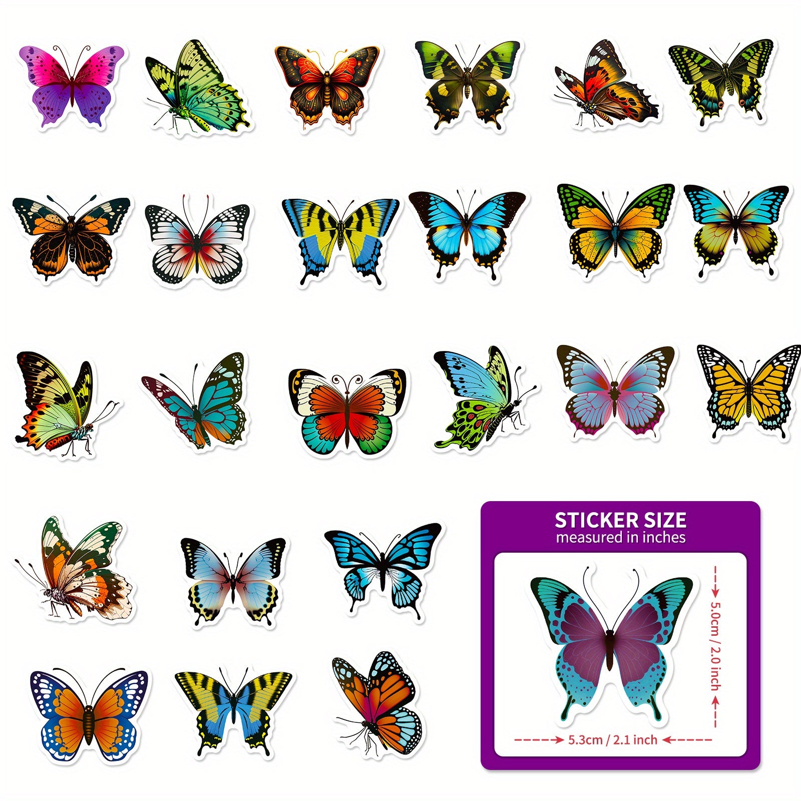 50pcs Colorful Butterfly Sticker Waterproof for Laptop Phone Tablet