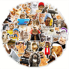 50pcs Funny Cat Waterproof Laptop Sticker Cute Decal for PC Tablet Mobile Guitar