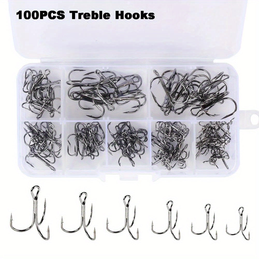 100pcs High Carbon Steel Treble Hooks Fishing Tackle