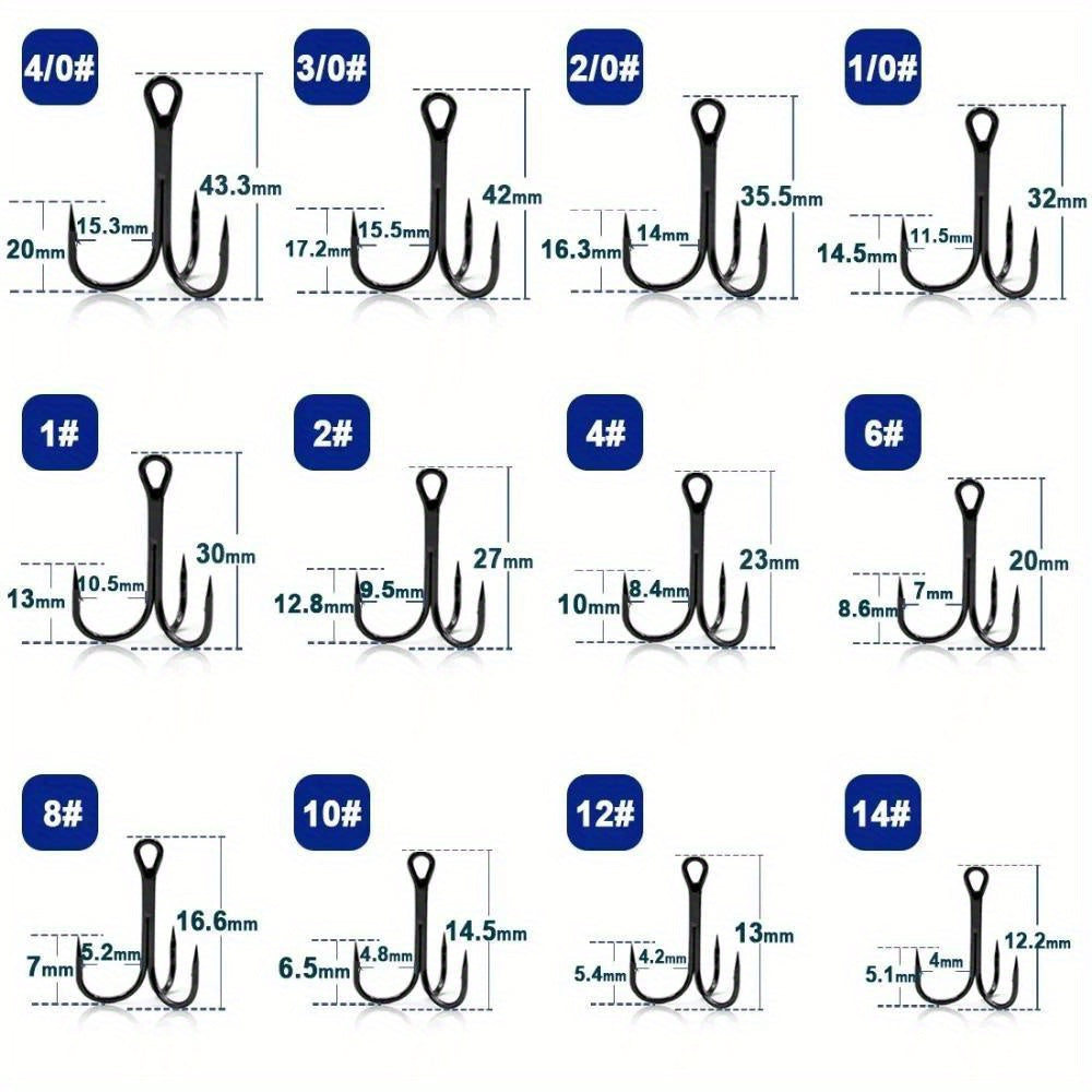 100pcs High Carbon Steel Treble Hooks Fishing Tackle