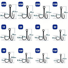 100pcs High Carbon Steel Treble Hooks Fishing Tackle