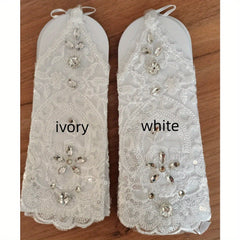 Pisiano Lace Up Gloves with Rhinestones and Sequins Fingerless Bridal Gloves