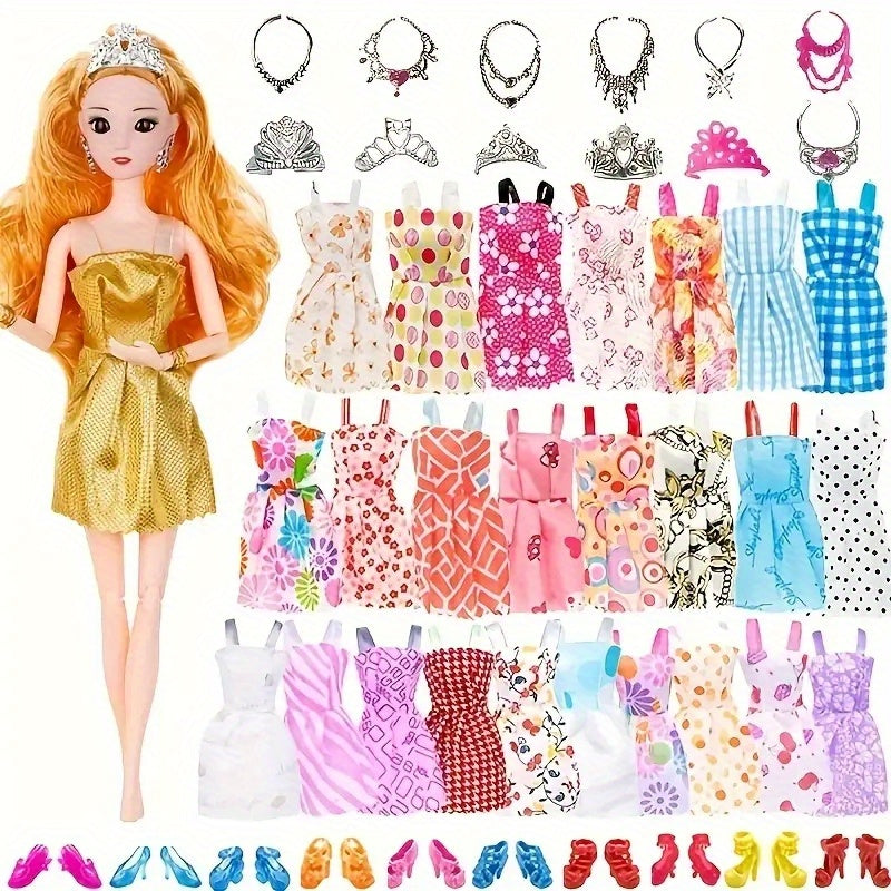36pcs Doll Clothes & Jewelry for 11.5" Dolls Complete Outfits Shoes Crown Staff