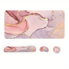 Red Marble Desk Mat Mouse Pad Keyboard Wrist Rest Set