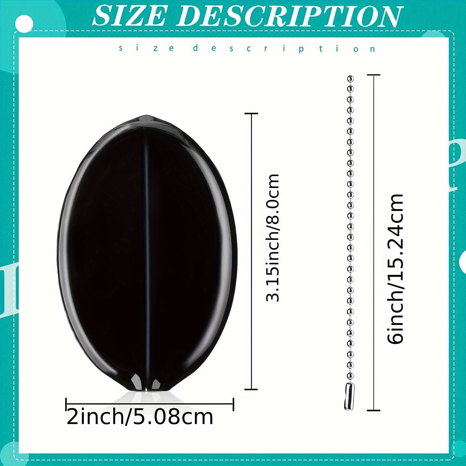 3pcs Oval Rubber Coin Bag Holder with Chain Men Women