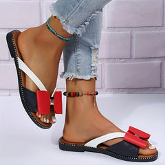 Women's Bow Decor Flat Slippers Oversized Casual Slides