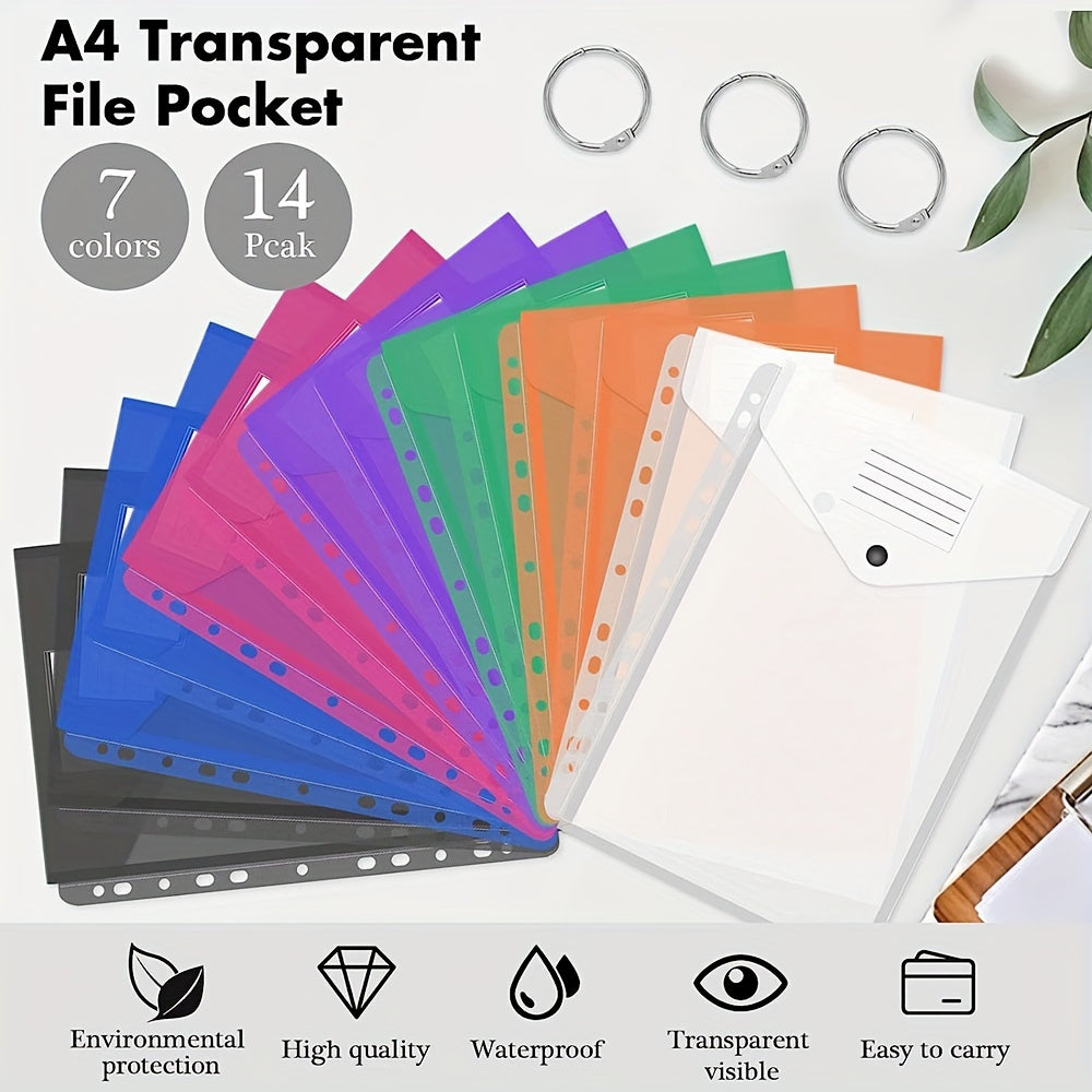 10 Pack Plastic Binder Pockets Snap Button Transparent