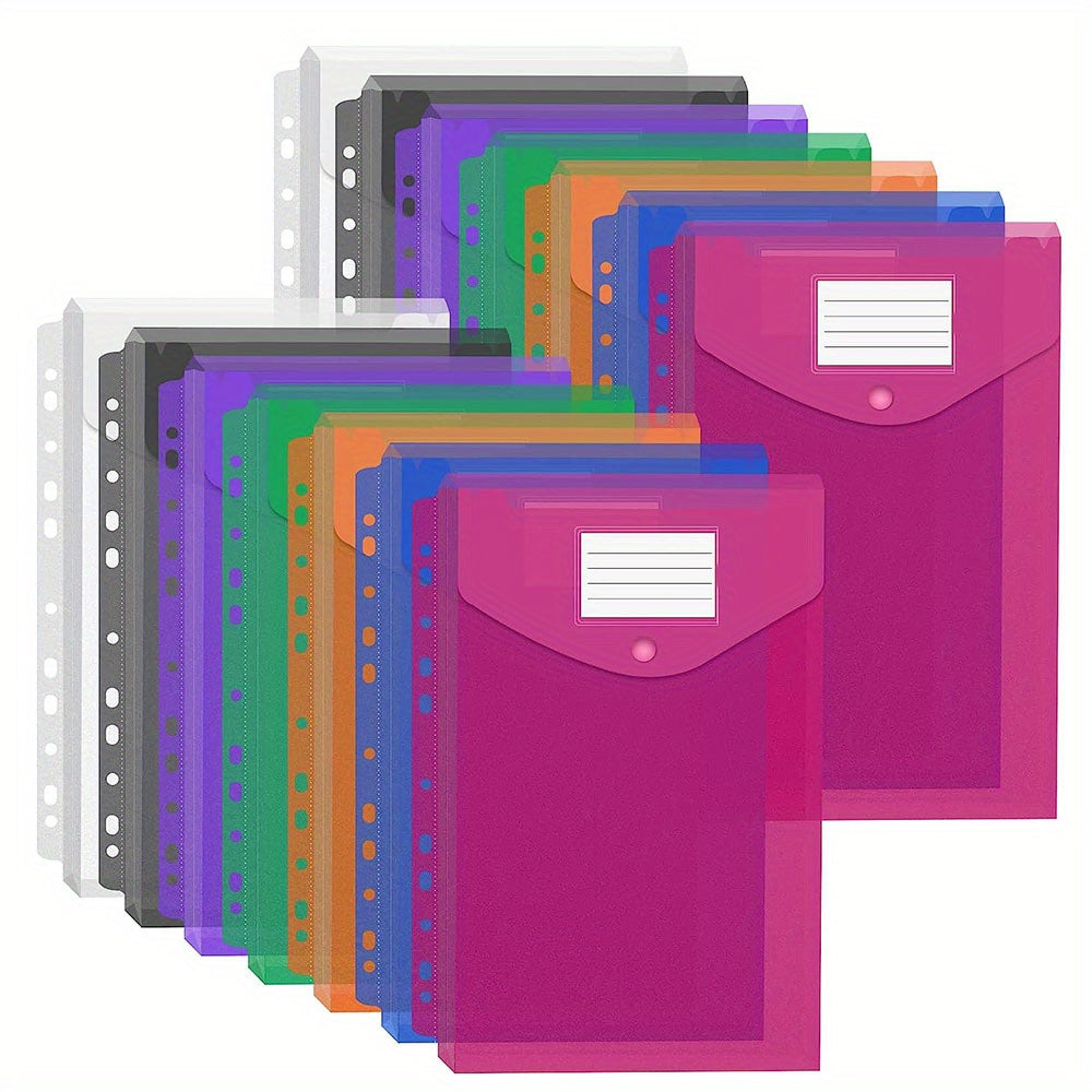 10 Pack Plastic Binder Pockets Snap Button Transparent